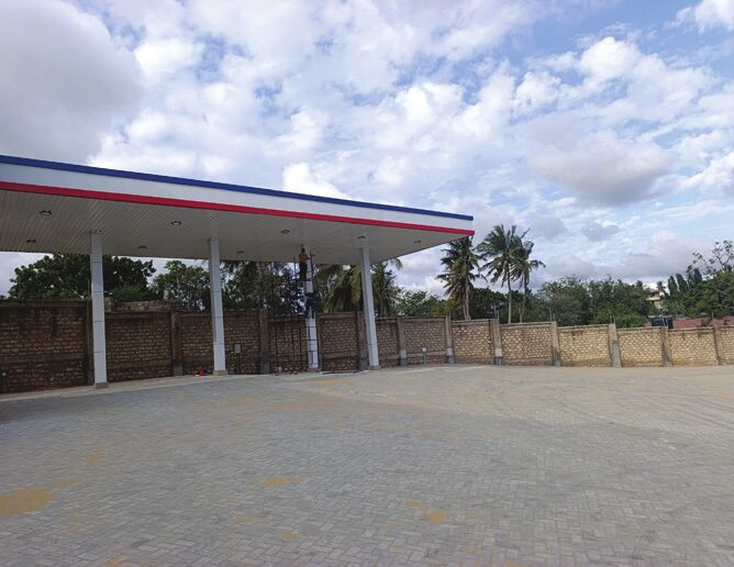 Finished forecourt with fuel canopy